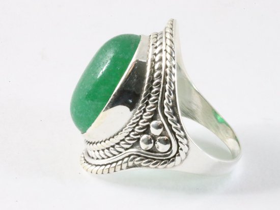 Bewerkte zilveren ring met jade afbeelding 2