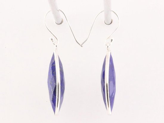 Zilveren oorbellen met gefacetteerde lapis lazuli afbeelding 2