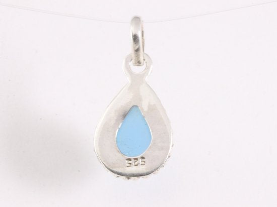 Fijne bewerkte druppelvormige zilveren hanger met blauwe chalcedoon afbeelding 3