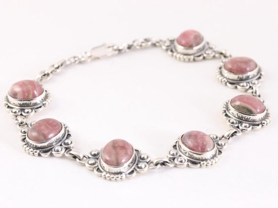 Bewerkte zilveren armband met rhodochrosiet afbeelding 2