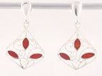 Fijne opengewerkte zilveren oorstekers met rode koraal steen afbeelding 1