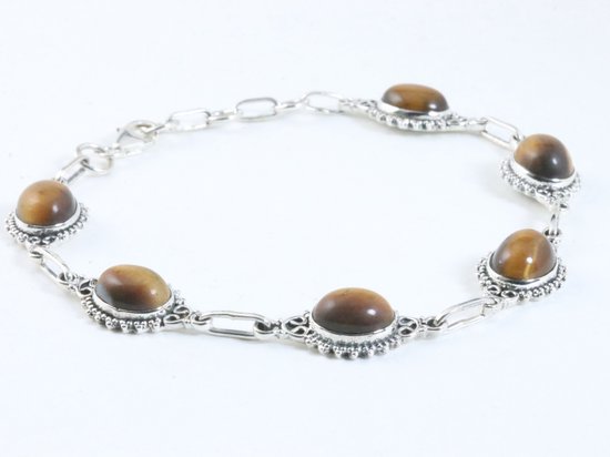 Fijne bewerkte zilveren armband met tijgeroog afbeelding 2