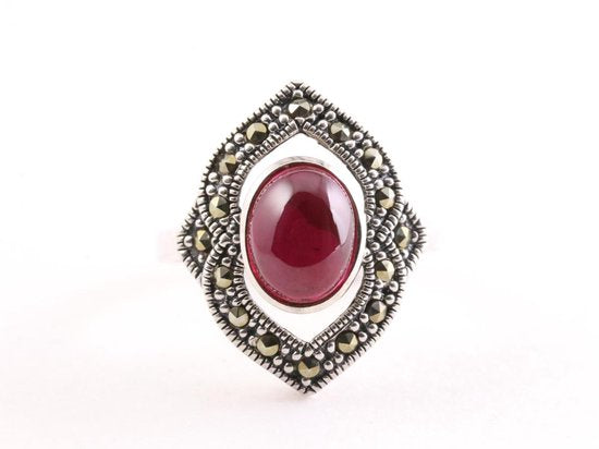 Zilveren ring met robijn en marcasiet afbeelding 4