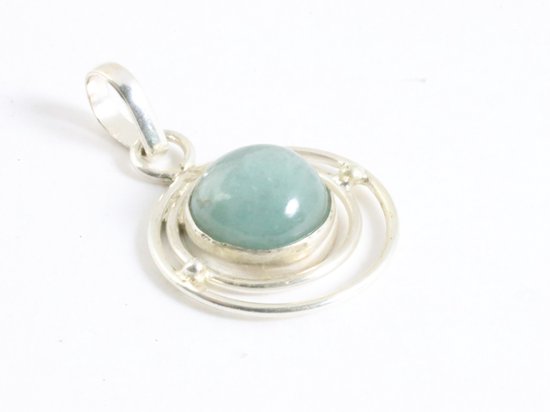 Ronde opengewerkte zilveren hanger met aquamarijn afbeelding 2