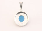 Ovale zilveren hanger met blauwe turkoois en marcasiet afbeelding 3