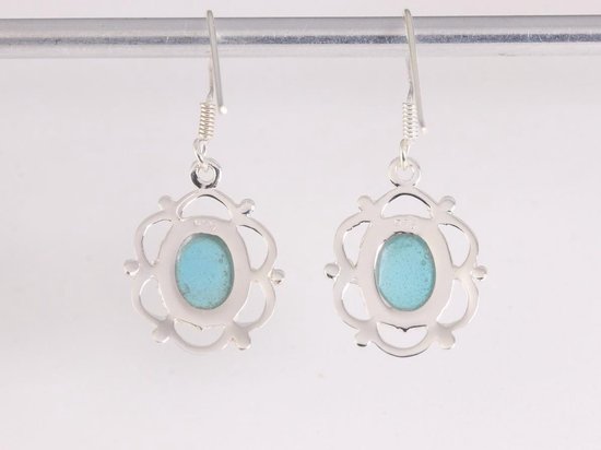 Opengewerkte zilveren oorbellen met blauwe agaat afbeelding 3