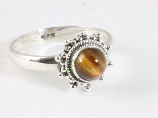 Fijne bewerkte zilveren ring met tijgeroog afbeelding 1