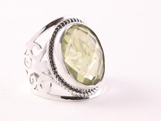 Opengewerkte zilveren ring met lemonkwarts afbeelding 1
