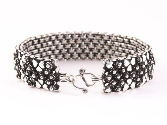 Brede fijn bewerkte zilveren armband afbeelding 3
