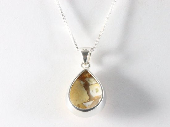 Druppelvormige zilveren hanger met mookaiet aan ketting afbeelding 3