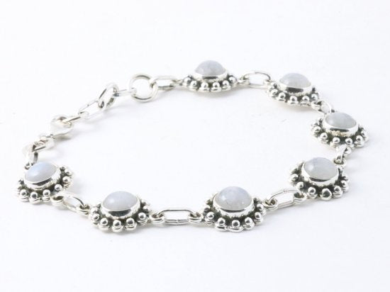 Bewerkte zilveren armband met regenboog maansteen afbeelding 2