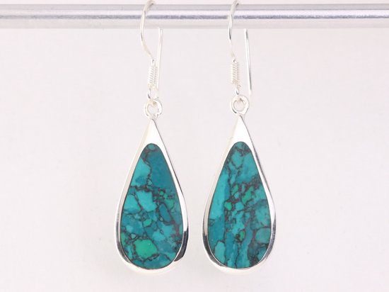 Grote druppelvormige zilveren oorbellen met chrysocolla afbeelding 4