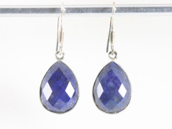 Druppelvormige zilveren oorbellen met gefacetteerde lapis lazuli afbeelding 3