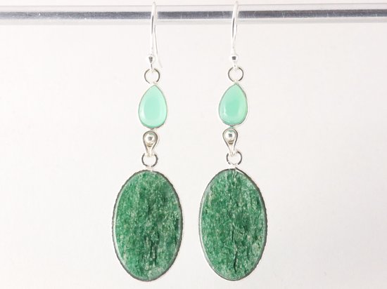 Lange zilveren oorbellen met mosagaat en groene chalcedoon afbeelding 4