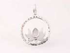 Ronde zilveren lotus bloem hanger met welo opaal afbeelding 3