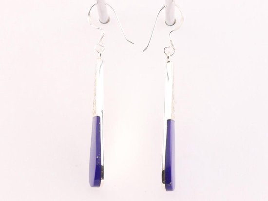Lange opengewerkte zilveren oorbellen met lapis lazuli afbeelding 2