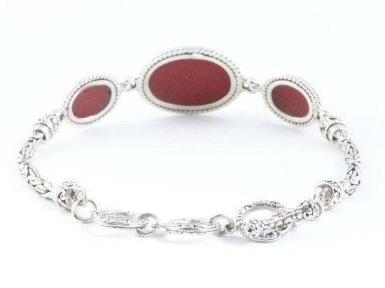 Traditionele zilveren armband met koningsschakels en rode koraal stenen afbeelding 3