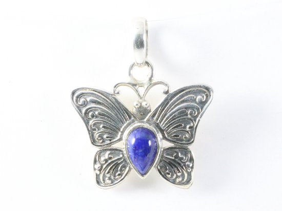 Bewerkte zilveren vlinder hanger met lapis lazuli afbeelding 4