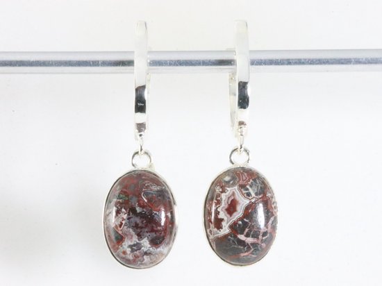 Hoogglans zilveren oorbellen met turitella agaat afbeelding 3