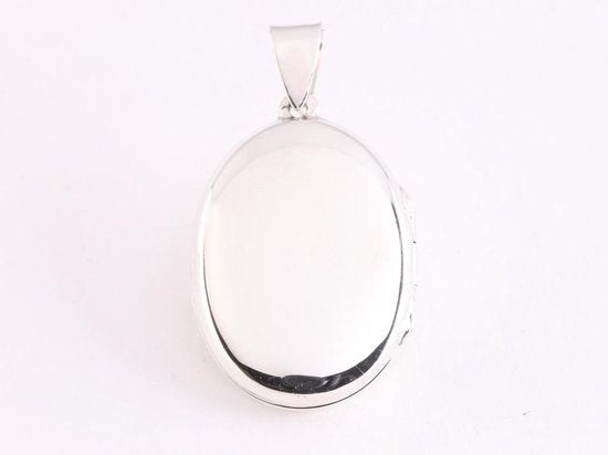 Ovaal hoogglans zilveren medaillon met bloemengravering afbeelding 3