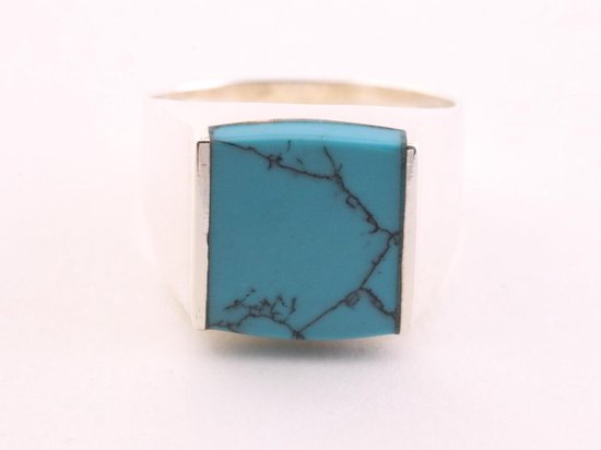 Zilveren zegelring met blauwe turkoois afbeelding 4