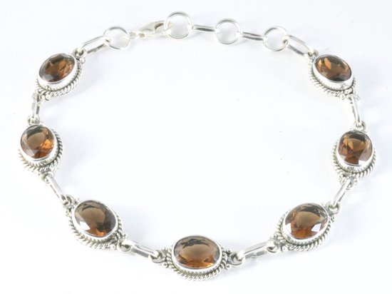 Bewerkte zilveren armband met rookkwarts afbeelding 1