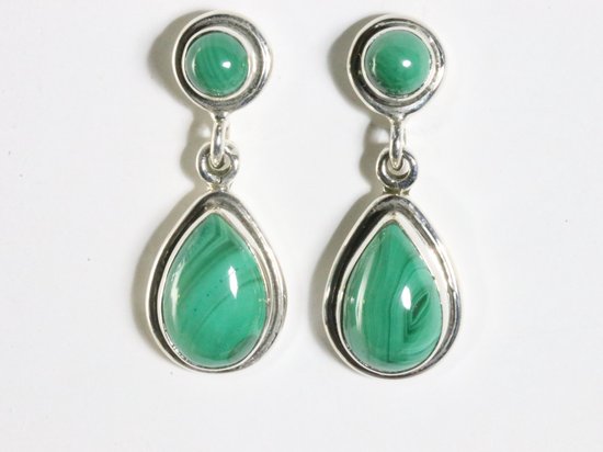 Zilveren oorstekers met malachiet afbeelding 1