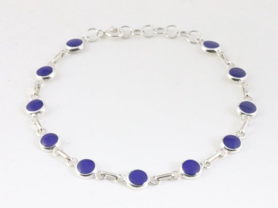 Fijne hoogglans zilveren armband met lapis lazuli afbeelding 1