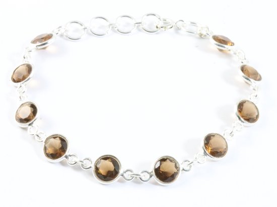 Fijne zilveren armband met rookkwarts afbeelding 1