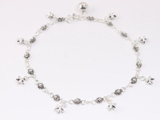 Zilveren enkelband met bloemetjes en sterren afbeelding 1