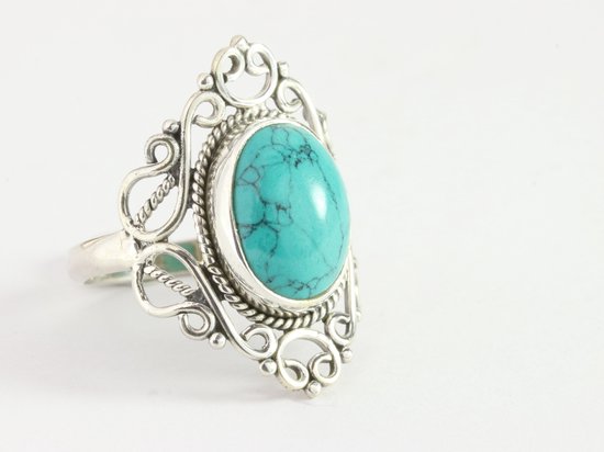 Opengewerkte zilveren ring met turkoois afbeelding 1