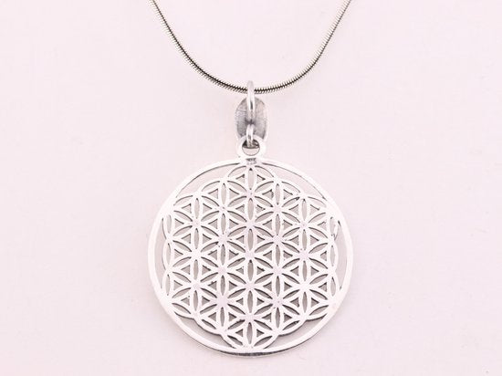 Zilveren levensbloem hanger aan ketting afbeelding 3