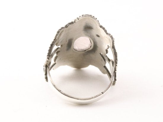 Bewerkte zilveren ring met rozenkwarts afbeelding 3