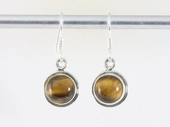 Fijne ronde zilveren oorbellen met tijgeroog afbeelding 3