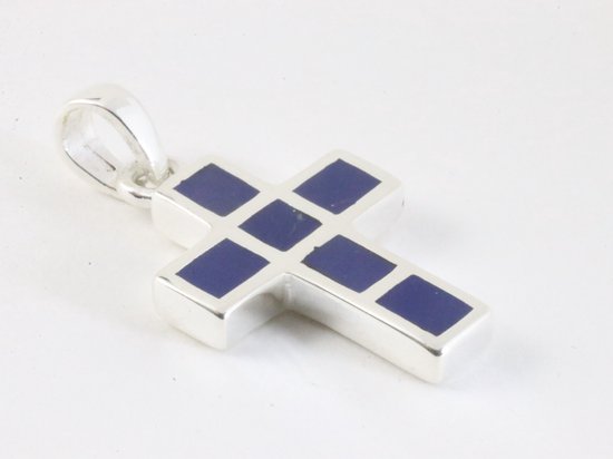 Zilveren kruishanger met lapis lazuli afbeelding 2