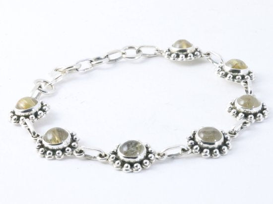 Bewerkte zilveren armband met gouden rutielkwarts afbeelding 2