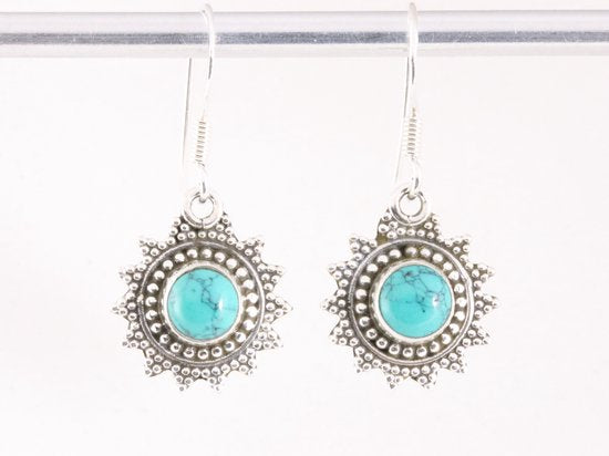 Fijne bewerkte zilveren oorbellen met turkoois afbeelding 4