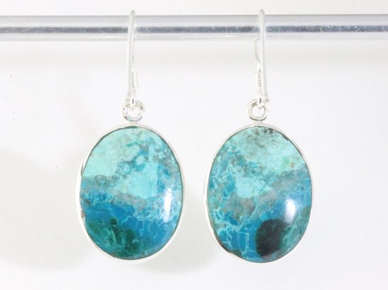 Zilveren oorbellen met levensboom op chrysocolla afbeelding 3