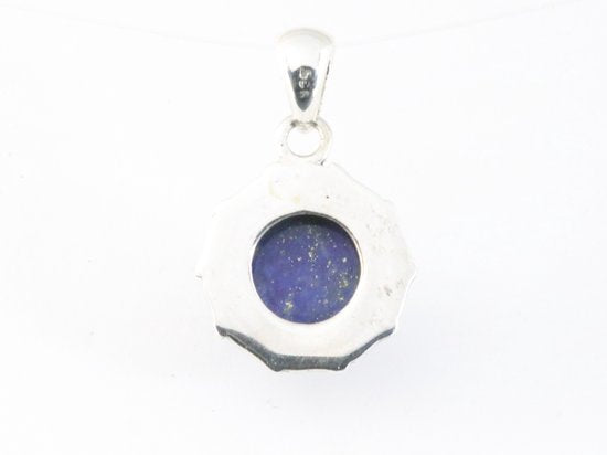 Ronde bewerkte zilveren hanger met lapis lazuli afbeelding 3