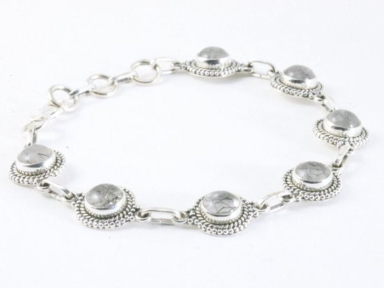 Bewerkte zilveren armband met zwarte rutielkwarts afbeelding 2