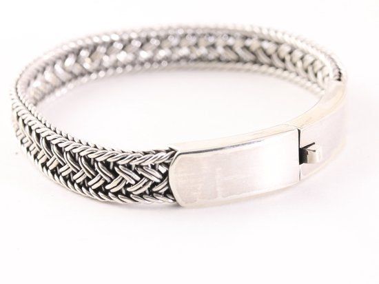 Gevlochten zilveren armband met kliksluiting afbeelding 1