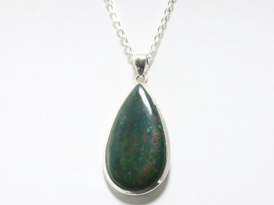 Grote druppelvormige zilveren hanger met Afrikaanse rode bloedsteen aan ketting afbeelding 4