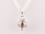Fijne opengewerkte zilveren hanger met rhodochrosiet aan ketting afbeelding 3