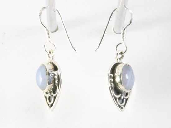 Fijne bewerkte zilveren oorbellen met blauwe lace agaat afbeelding 2