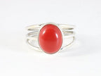 Opengewerkte zilveren ring met rode koraal steen afbeelding 4