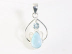 Opengewerkte zilveren hanger met larimar en blauwe topaas afbeelding 4