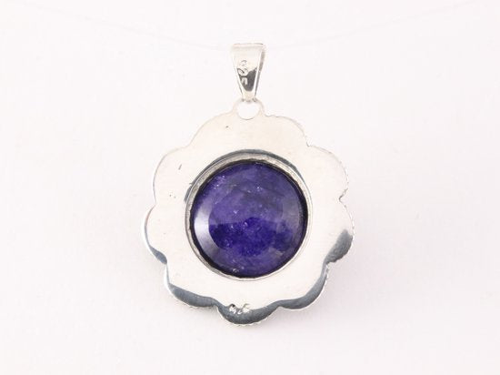 Bewerkte zilveren hanger met blauwe saffier afbeelding 2