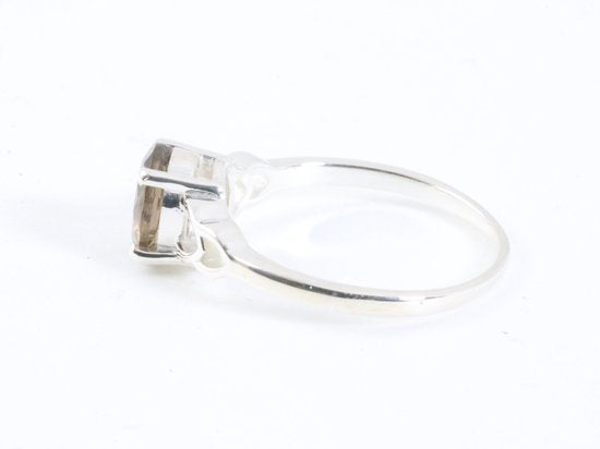 Fijne hoogglans ziveren ring met rookkwarts afbeelding 2