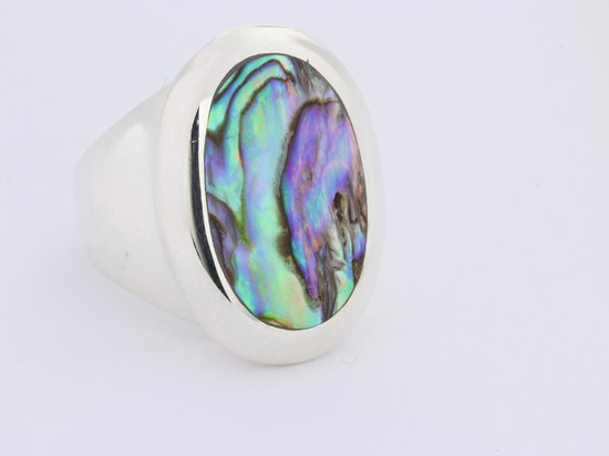 Hoogglans zilveren ring met abalone schelp afbeelding 1