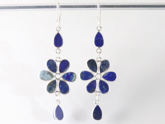 Lange zilveren oorbellen met lapis lazuli afbeelding 3